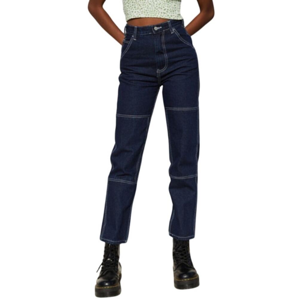 John Galt Blue Dark Wash Denim Double Knee Straight High Rise Ariana Jeans Small